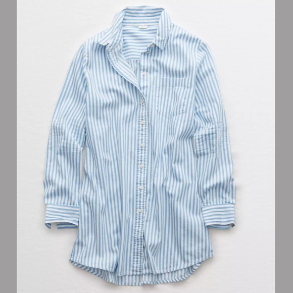 Aerie Blue and White Striped Button Down Shirt - Picture 3 of 3